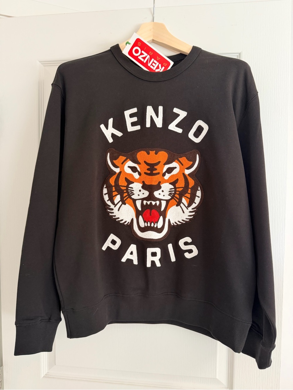Kenzo Black Crewneck Sweater with Orange Tiger Logo